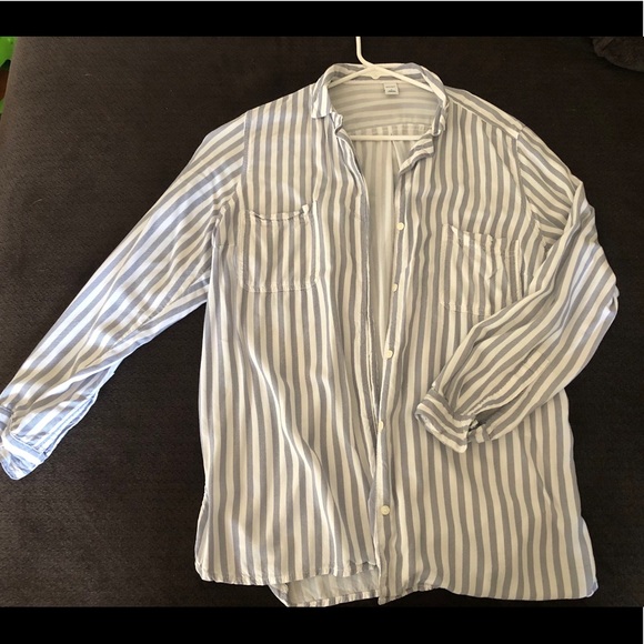 Old navy L blue striped button down blouse - Picture 1 of 1